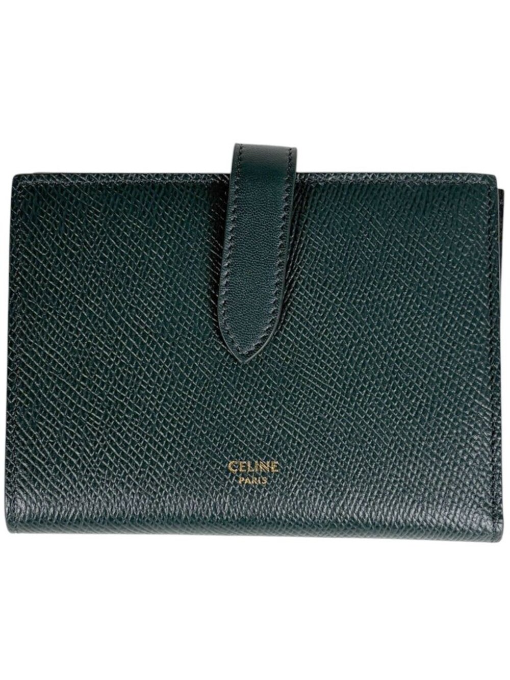Celine Bifold Wallet Medium Strap Leather Green